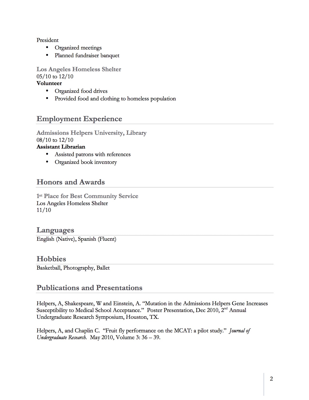 Premed resume